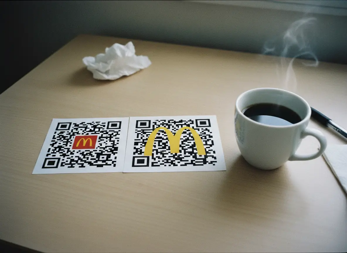 Two QR codes with logos, one correctly sized and one with an oversized logo blocking the pattern.