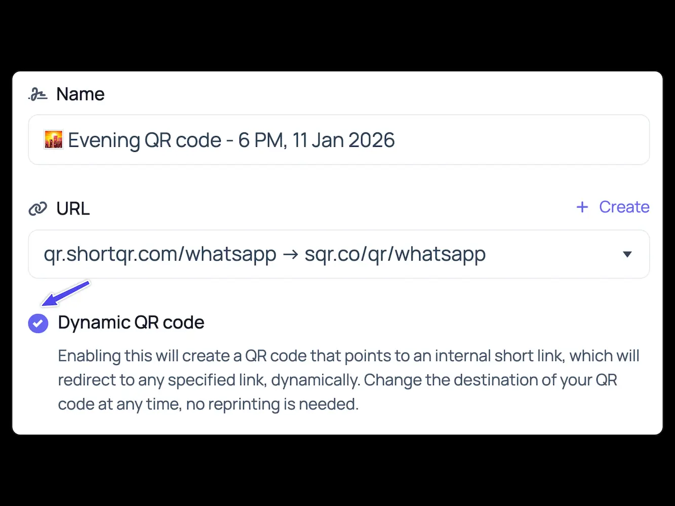 select dynamic QR code