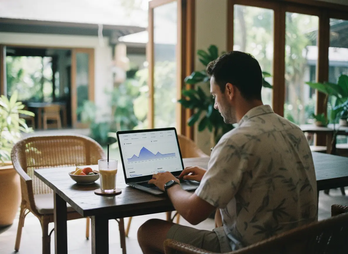 SQR analytics on a laptop in Bali