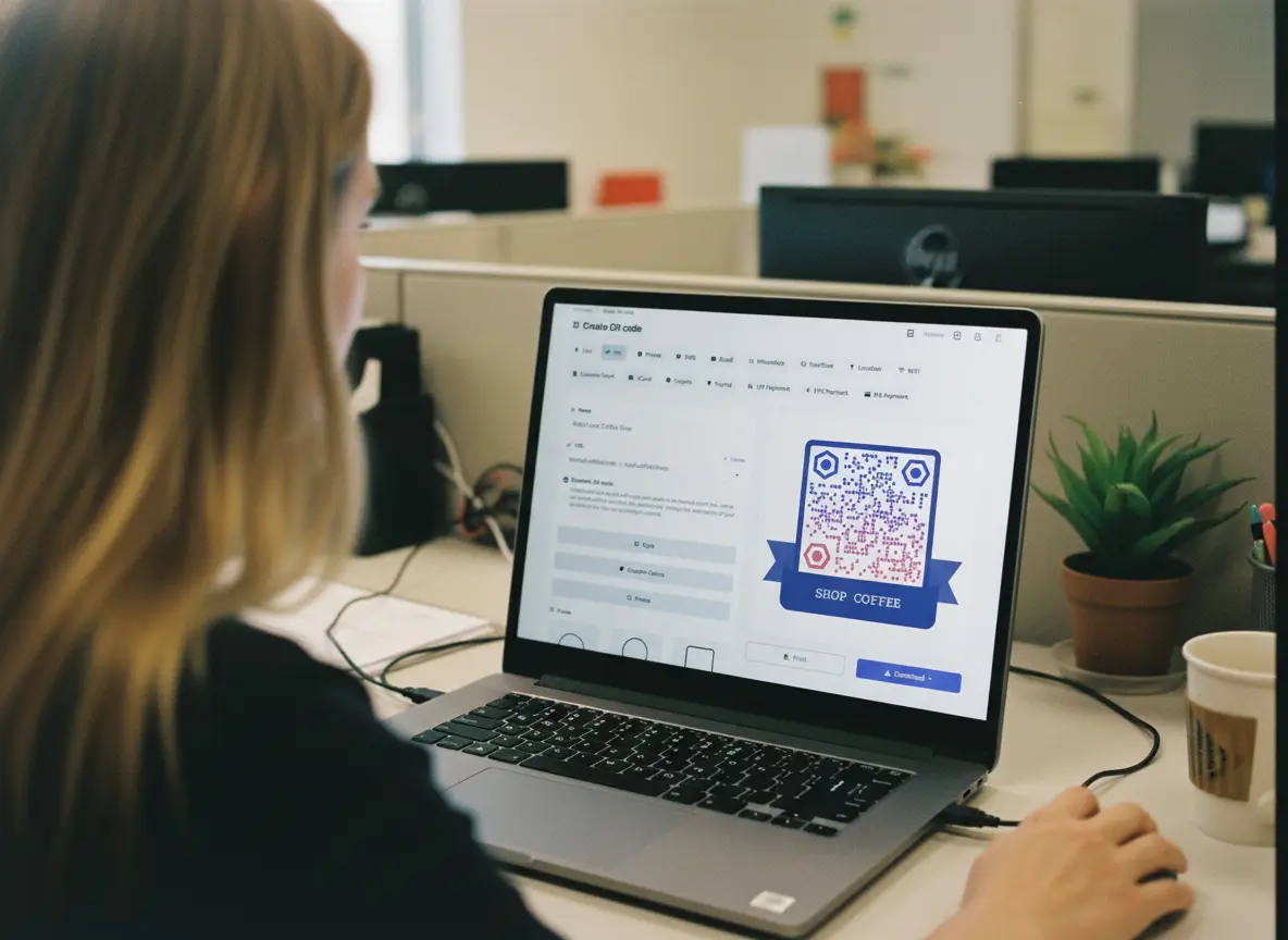 women customizing a qr code in sqr.co on her laptop