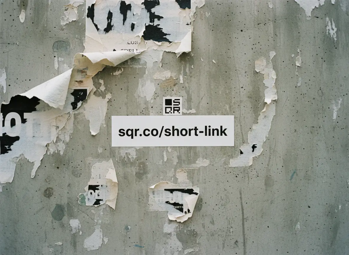 A clean short link placed on a weathered concrete wall with torn posters, standing out against the rough surface.